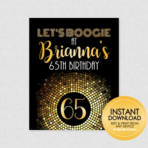 Disco Birthday Party Sign - EDITABLE INSTANT DOWNLOAD - Disco Welcome Sign, Adult Disco, Disco Birthday Party Poster, Gold, Any age, 60, 70