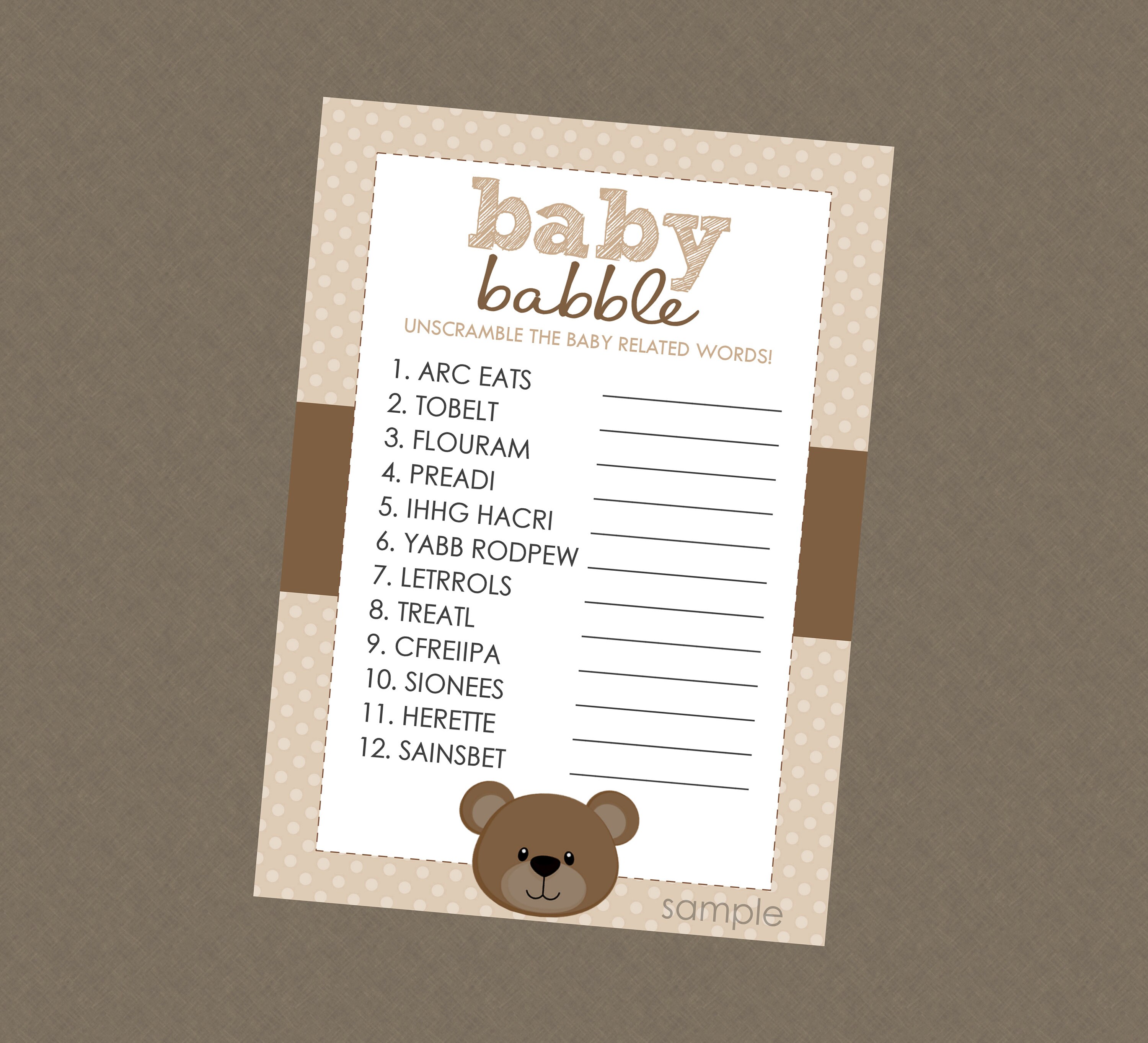 Teddy bear baby word unscramble shower game instant download etsy