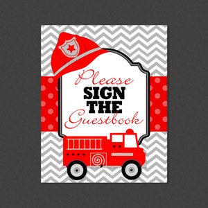 Firetruck Guestbook Party Sign - INSTANT DOWNLOAD - Firetruck Baby Shower, Fire Engine Party Signs, Firetruck Baby Shower, Guest Book