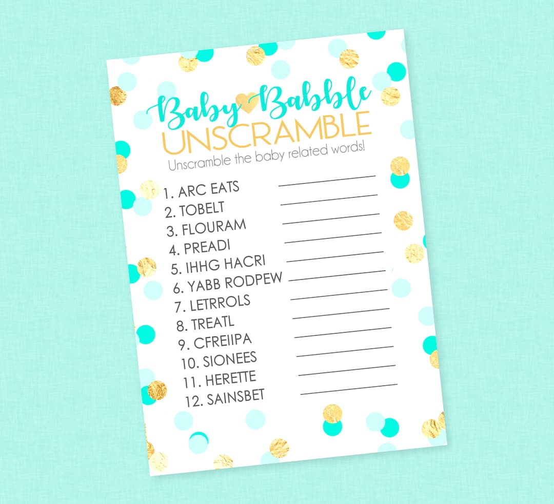 Mint & Gold Confetti Baby Word Unscramble Shower Game Etsy