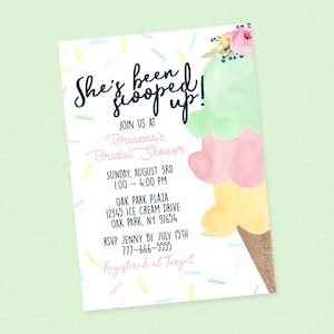 Ice Cream Bridal Shower Invitation, Ice Cream Shower Invites, Ice Cream Social, Ice Cream Bridal Shower Invite, She&#39;s Been Scooped Up