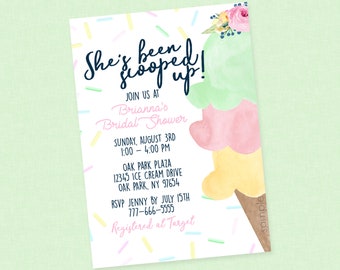 Ice Cream Bridal Shower Invitation, Ice Cream Shower Invites, Ice Cream Social, Ice Cream Bridal Shower Invite, She&#39;s Been Scooped Up