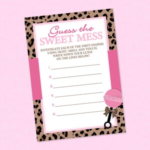 Guess The Sweet Mess Shower Game - INSTANT DOWNLOAD - Leopard Baby Shower Games, Baby Girl, Candy Bar Smell, Pink & Leopard