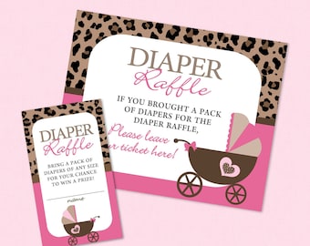 Sorteio de Fraldas para Chá de Bebê com Estampa de Leopardo - DOWNLOAD INSTANTÂNEO - Inserção para Sorteio de Fraldas, Sorteio de Fraldas com Estampa de Leopardo, Sorteio de Fraldas para Chá de Bebê de Menina
