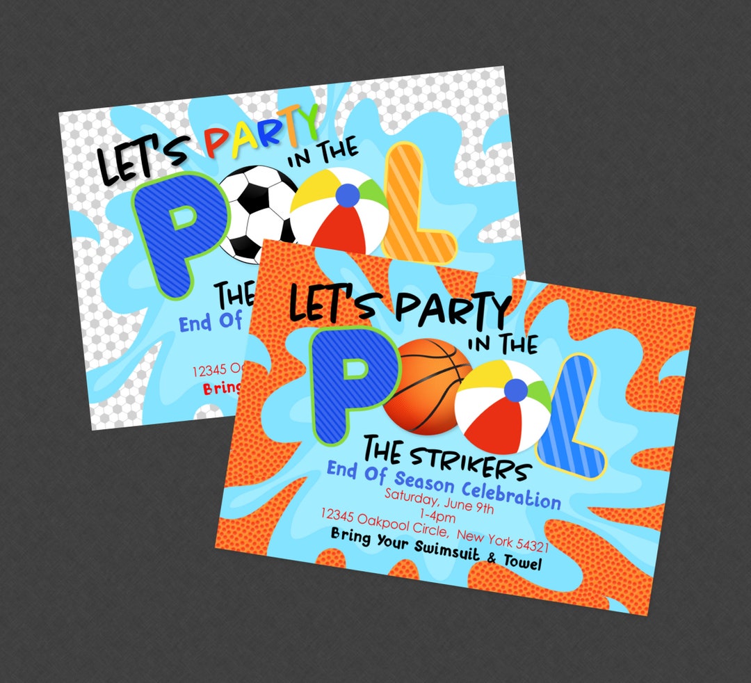 End of Year Sports Pool Party Invitation, Team Pool Party Invite