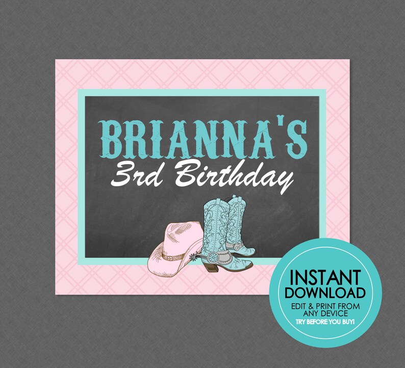 Cowgirl Party Sign EDITABLE INSTANT DOWNLOAD Cowgirl | Etsy