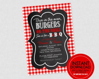 Baby-Q Baby Shower Invitation - EDITABLE INSTANT DOWNLOAD - Bbq Baby Shower Invite, Barbecue, Picnic, Co-Ed Baby Shower