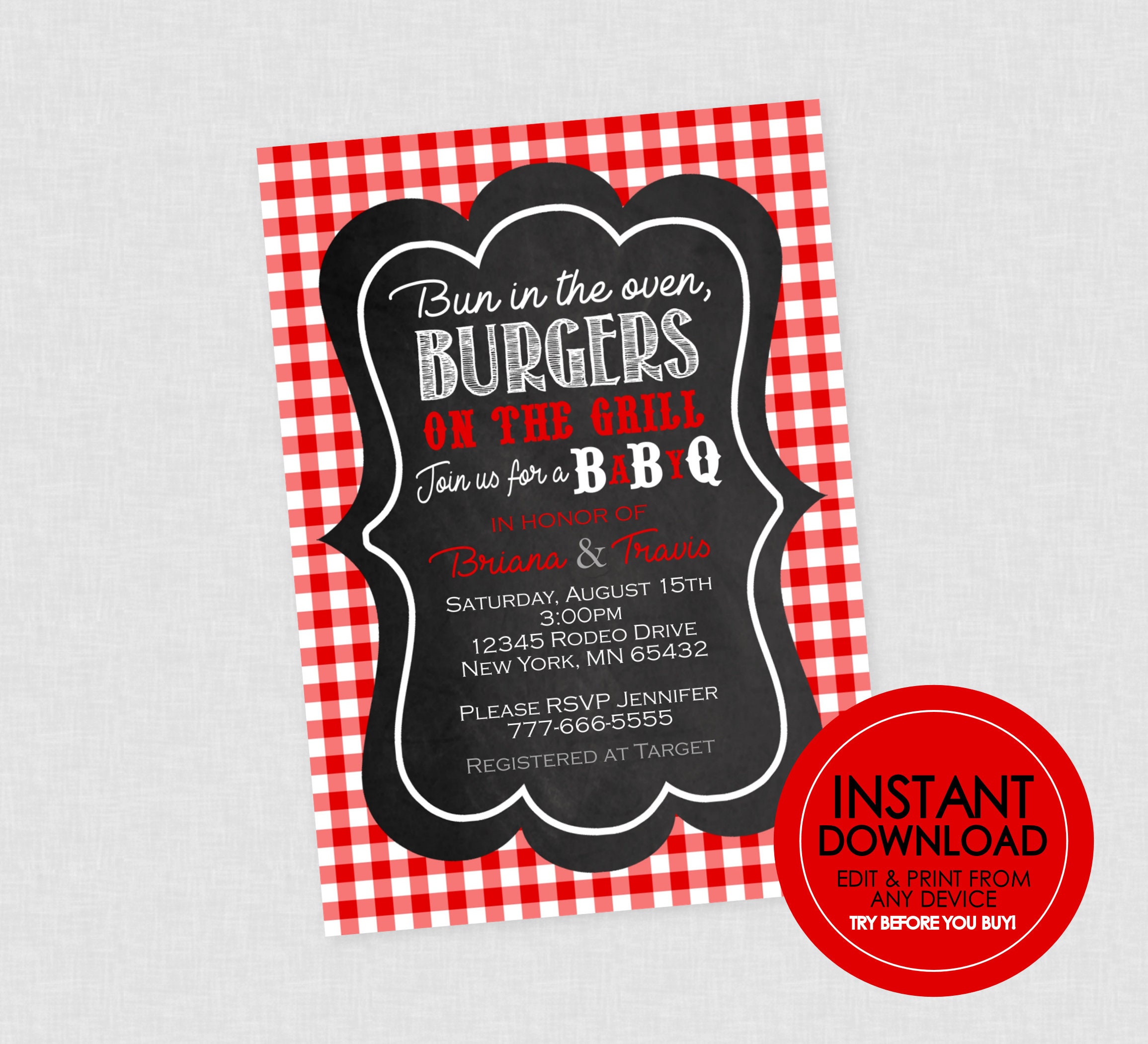 Beer Burger Baby Shower Summer BBQ Invitation Editable Template, Printable  Instant Download, image size:2310x2100
