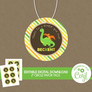 Dinosaur Birthday Party Thank You Favor Tag - EDITABLE INSTANT DOWNLOAD - Personalize with Name | Dinosaur Birthday Favor Tags | Gift Tags