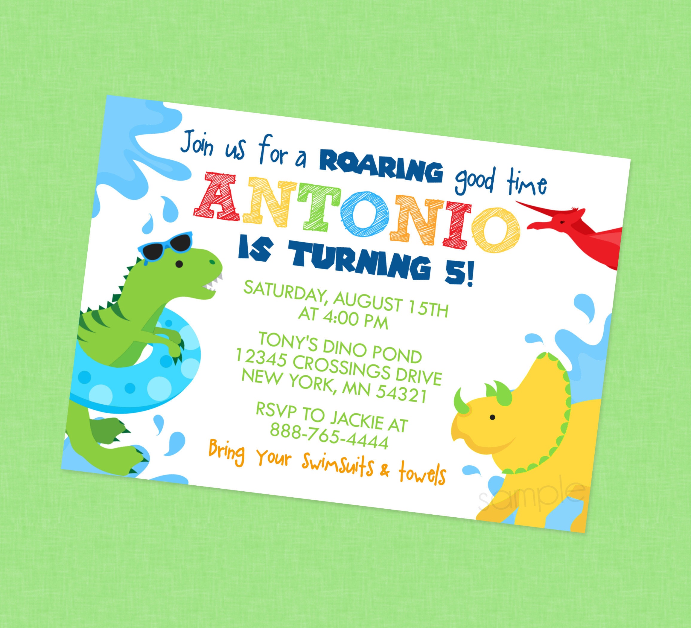 Dinosaur Pool Party Birthday Invitation Dino Pool Party | Etsy
