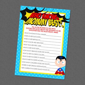 Superhero Who Knows Mommy Best Game - INSTANT DOWNLOAD - Superhero Baby Shower Games, Super Hero, Superheroes