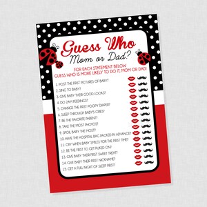 Ladybug Guess Who Baby Shower Game - INSTANT DOWNLOAD - Ladybug Baby Shower Games, Mom or Dad, Ladybug Baby Shower, Lady Bug, Guess Who