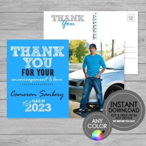Dankes-Postkarte - EDITIERBARER SOFORT-DOWNLOAD - Bild, Dankes-Karte, Postkarte, Foto, Blau, Navy, Royal, Baby