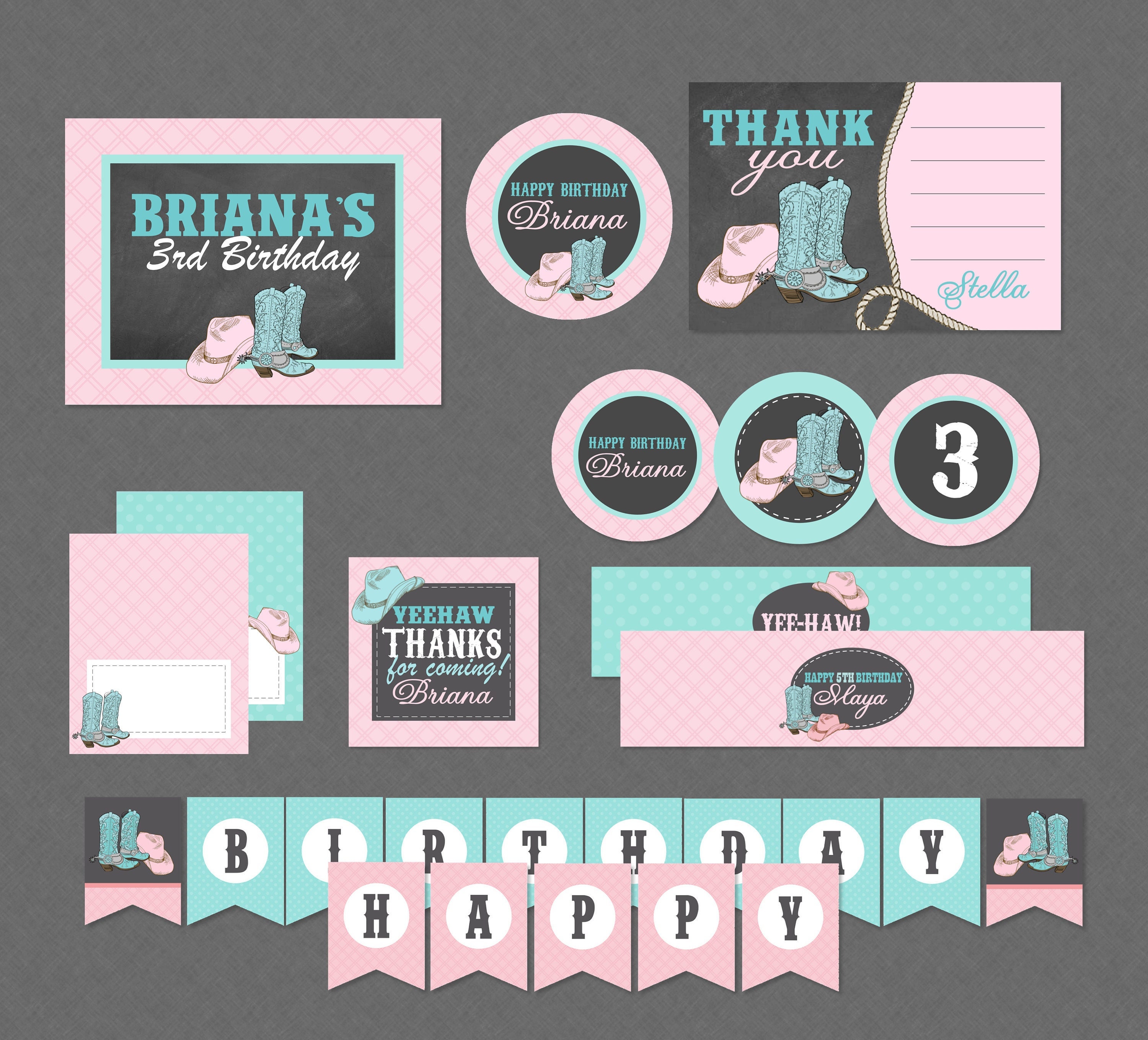 Rustic Cowgirl Birthday Mega Party Pack Cowgirl Birthday Cow Girl Party Decorations Banner Thank You Cupcake Toppers Favor