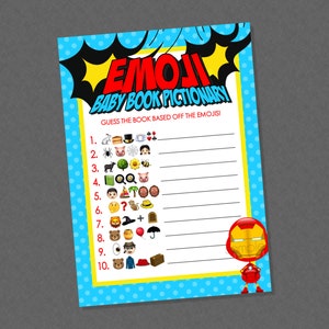 Superheld Emoji Pictionary Baby Shower Spiel - SOFORTIGER DOWNLOAD - Superheld Duschspiele, Superheld Babyparty, Super Baby, Emoji Babybuch