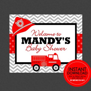 Firetruck Party Sign - EDITABLE INSTANT DOWNLOAD - Fire Truck Welcome Sign, Firefighter Baby Shower, Firetruck Party, Fire Engine, Birthday