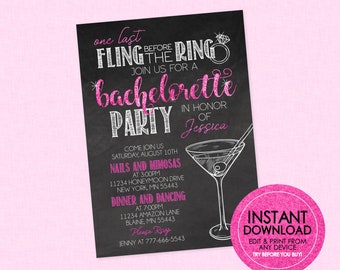 Faire-part EVJF avant la bague - MODIFIABLE TÉLÉCHARGEMENT IMMÉDIAT - Invitation EVJF, boissons, bague, une dernière aventure