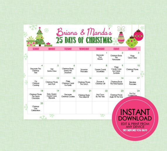 25 days of christmas advent best sale calendar ideas