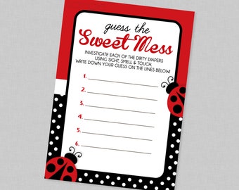 Guess The Sweet Mess Shower Game - INSTANT DOWNLOAD - Ladybug Baby Shower Games, Little Lady, Ladybug Candy Bar Smell, Lady Bug