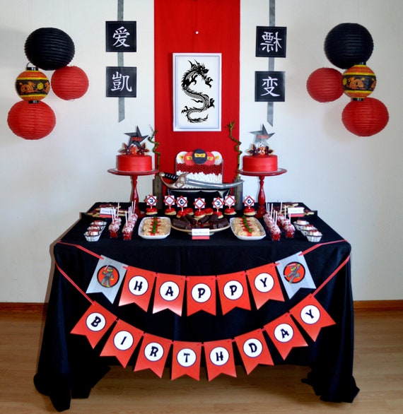 Ninja Dragon Poster and Asian Symbols Printable Wall Art INSTANT DOWNLOAD Ninja Party Decorations Asian Party Decor Ninja Birthday