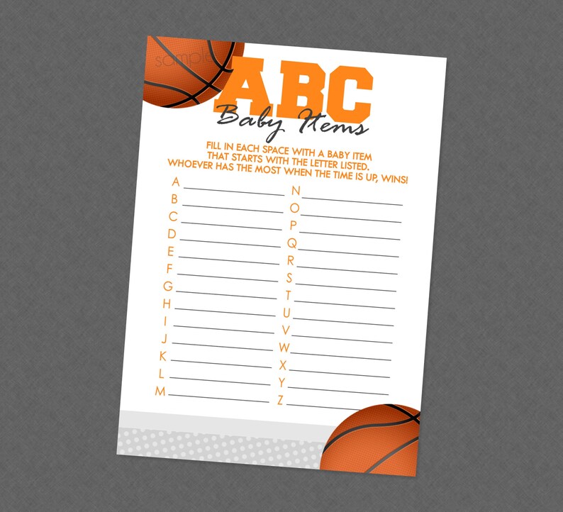 Basketball ABC Baby Shower Game INSTANT DOWNLOAD Etsy