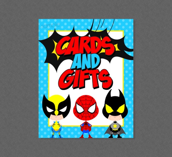 Superhero Cards & Gifts Party Sign INSTANT DOWNLOAD - Etsy