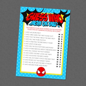 Superhero Guess Who Mommy or Daddy Baby Shower Game - INSTANT DOWNLOAD - Superhero Baby Shower Games, Guess Who Game, Super Hero, Superhero