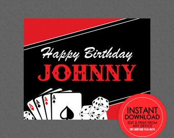 Casino Party Sign - EDITABLE INSTANT DOWNLOAD - Casino Welcome Sign, Casino Birthday, Casino Party, Poker Party, Las Vegas, Party Poster