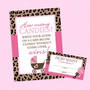Leopard Guess How Many Candies Baby Shower Game - INSTANT DOWNLOAD - Leopard Baby Shower Games, Leopard and Pink, Hot Pink, Girl