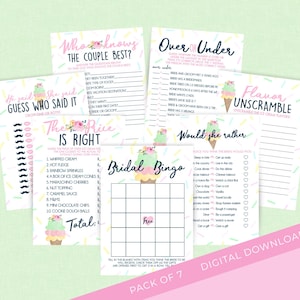 Ice Cream Bridal Shower Game Pack - INSTANT DOWNLOAD - Ice Cream Shower Games, Ice Cream Bridal Shower, Scooped Up, Party Games