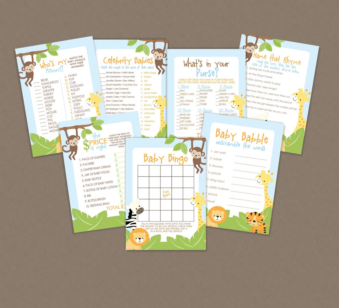 Safari Baby Shower Game Pack INSTANT DOWNLOAD Jungle Baby Shower Games