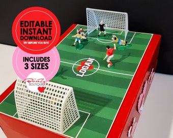 Printable Valentines Soccer Field For Box - EDITABLE INSTANT DOWNLOAD - Soccer Valentine, Valentines Box, Soccer Field