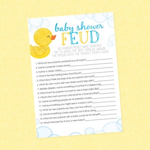 Rubber Duck Baby Shower Feud Game - INSTANT DOWNLOAD - Duck Baby Shower Games, Rubber Ducky, Family Feud Game, Duckie