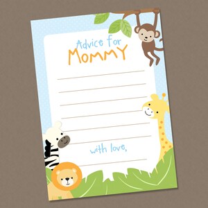 Jungle babyshower advies voor mama afdrukbare kaarten - INSTANT DOWNLOAD - jungle babyshower, safari babyshower advieskaarten, dierentuindieren