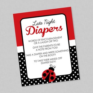 Ladybug Baby Shower Late Night Diaper Sign - INSTANT DOWNLOAD - Ladybug Baby Shower, Advice, Late Night Diapers, Lady Bug. Ladybug Advice