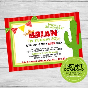 Fiesta Party Invitation - EDITABLE INSTANT DOWNLOAD - Adult Fiesta Birthday Invite, Fiesta Party Invites, Surprise, Cactus
