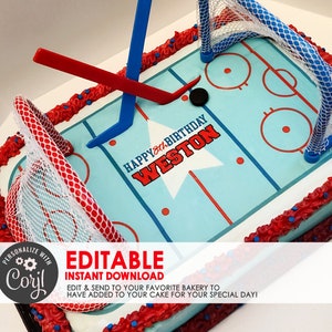 Editable Edible Hockey Rink Personalized Birthday Cake Topper - EDITABLE INSTANT DOWNLOAD - Hockey Birthday, Hockey Rink Cake Topper