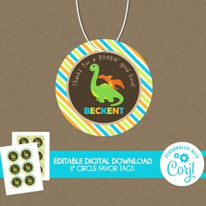 Dinosaur Birthday Party Thank You Favor Tag - EDITABLE INSTANT DOWNLOAD - Personalize with Name | Dinosaur Birthday Favor Tags | Gift Tags
