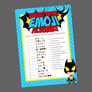 Superheld Emoji Pictionary Baby Shower Spiel - INSTANT DOWNLOAD - Superheld Duschspiele, Superheld Babyparty, Super Baby, Emoji Spiel
