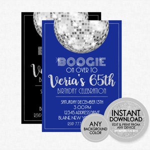Disco Party Invitation - EDITABLE INSTANT DOWNLOAD - Disco Ball, Party Invites, Disco Birthday Invite, Any Age, Silver, Glitter, 60s, 70s