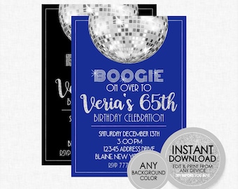 Disco Party Invitation - EDITABLE INSTANT DOWNLOAD - Disco Ball, Party Invites, Disco Birthday Invite, Any Age, Silver, Glitter, 60s, 70s