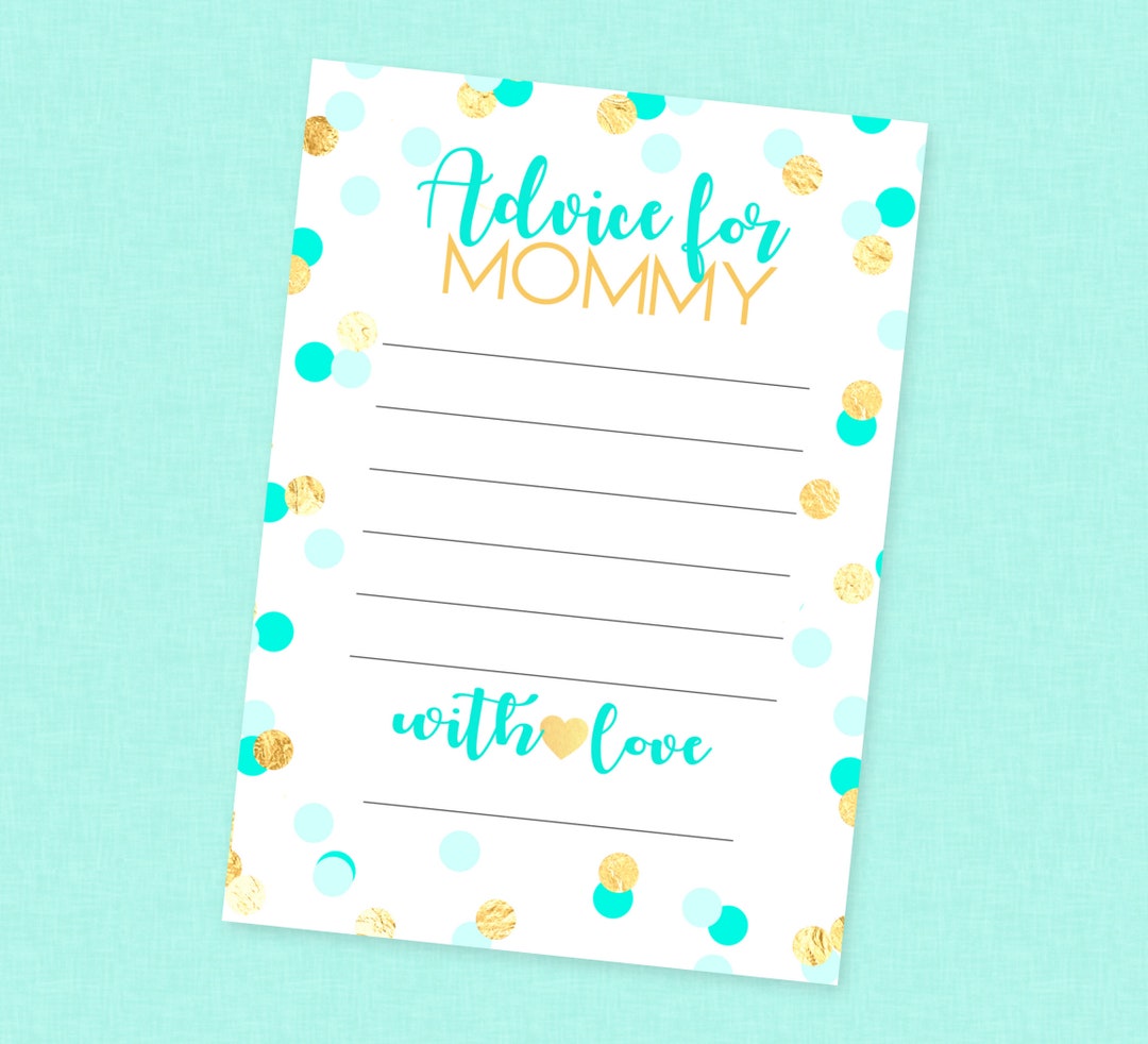Mint &amp; Gold Confetti Baby Shower Advice for Mommy Printable Cards ...