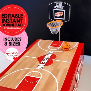Printable Valentines Basketball Court For Box - EDITABLE INSTANT DOWNLOAD - Basketball Valentine, Valentines Box, Basketball Court