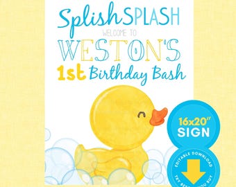 Rubber Duck Birthday Welcome Sign (Editable Digital Download) - Ducky Welcome Sign, Party Signs, Duckie 1st Birthday