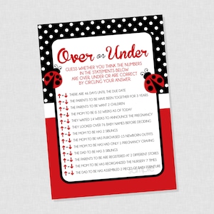 Over or Under Ladybug Baby Shower Game - INSTANT DOWNLOAD - Ladybug Shower Games, Ladybug Baby Shower, Lady Bug, Over or Under, Guess Game