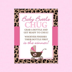 Leopard Baby Bottle Chug Shower Game - INSTANT DOWNLOAD - Leopard Baby Shower Games, Baby Bottle Chug, Pink,  Leopard, Cheetah, Girl