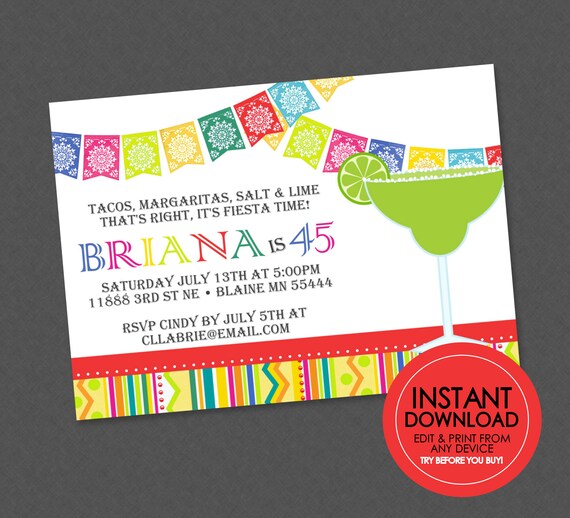 Fiesta Party Invites EDITABLE INSTANT DOWNLOAD Adult | Etsy