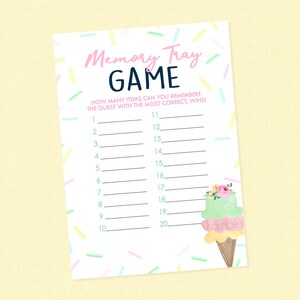Eis Erinnerungstablett-Babypartyspiel - INSTANT DOWNLOAD - Eiscreme-Babypartyspiele, Gedächtnistablett-Spiel, merken die Einzelteile, streuen