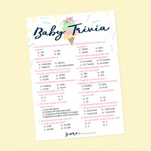 Ice Cream Baby Trivia Shower Game - INSTANT DOWNLOAD - Ice Cream Baby Shower Games, Baby Trivia Questions, Sprinkle, Trivia Game, Ice Cream