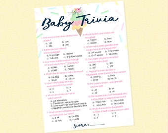 Ice Cream Baby Trivia Shower Game - INSTANT DOWNLOAD - Ice Cream Baby Shower Games, Baby Trivia-vragen, strooi, Trivia Game, ijs